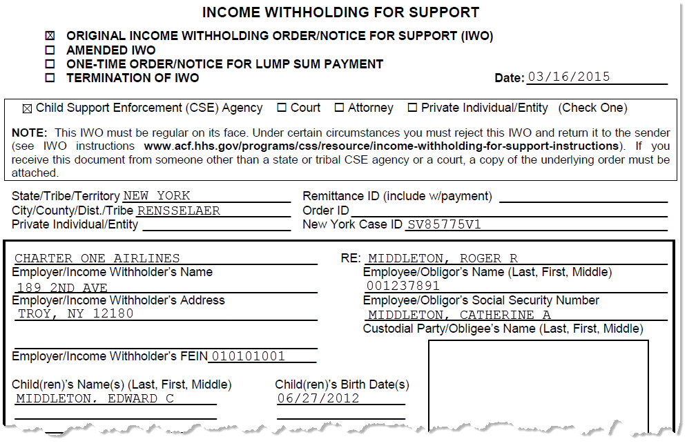 NYS DCSS  Income Withholding Notice